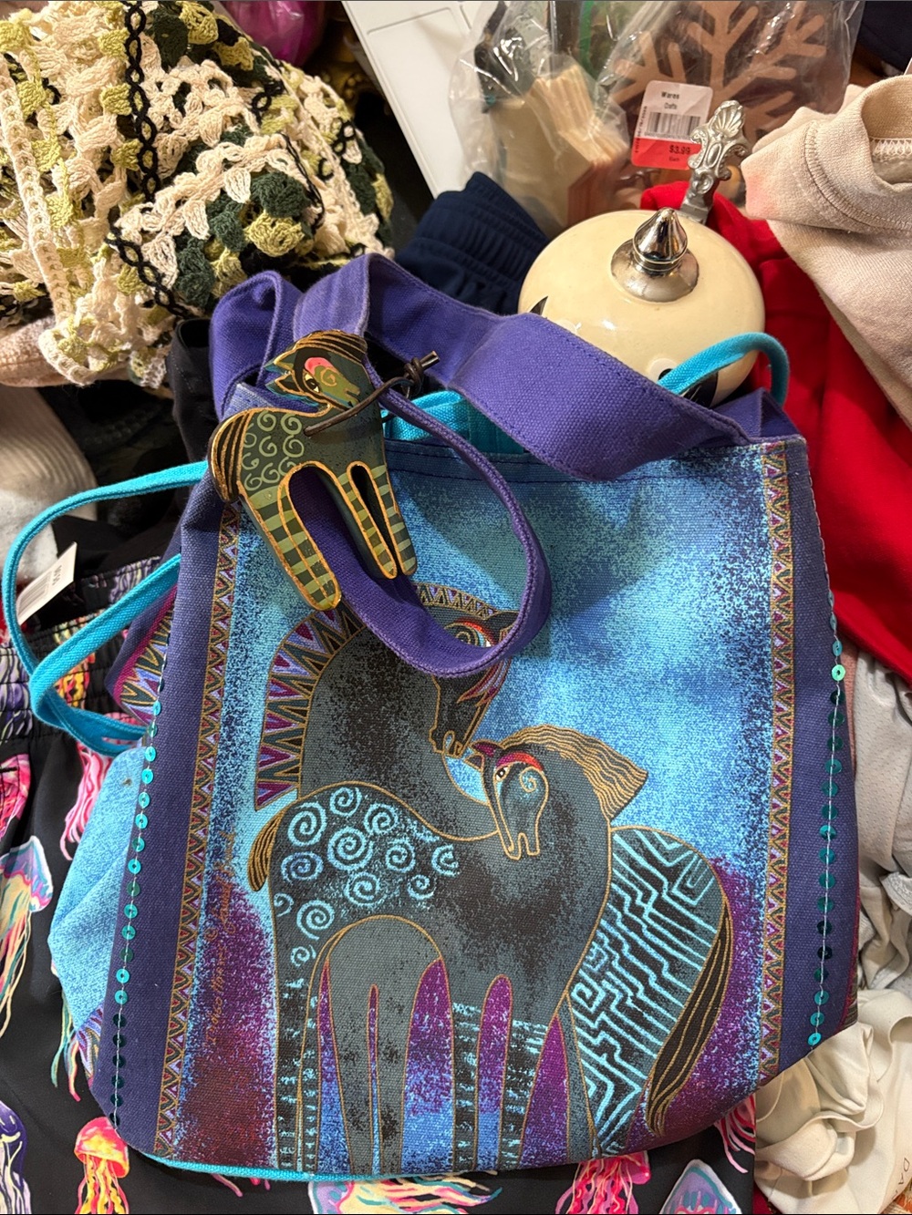 Laurel Burch Blue, Purple & Teal Horse Tote
